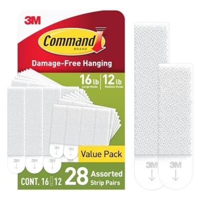 Image of Command Medium and Large Picture Hanging Strips, Damage Free Hangers, No Tools Wall Strips for Living Spaces, 12 Pairs 16 (56 Strips)