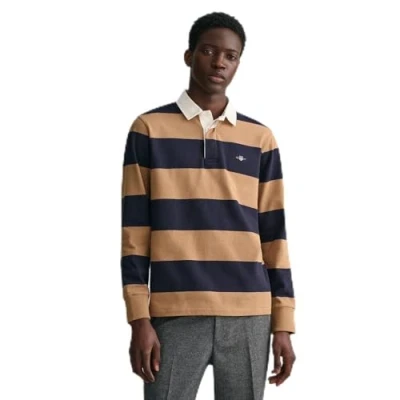 Image of GANT Men&#039;s Reg Shield Barstripe Heavy Rugger T Shirt , Warm Khaki,M