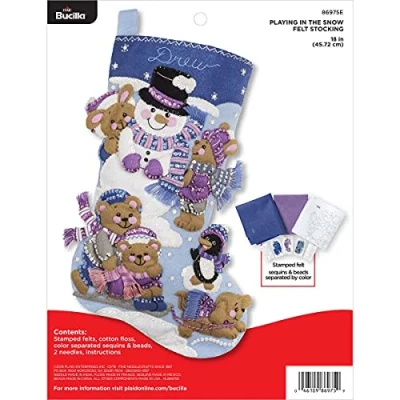 Image of PLAID ENTERPRISES Felt Stocking KIT, Cotton, Playing in The Snow, One Size