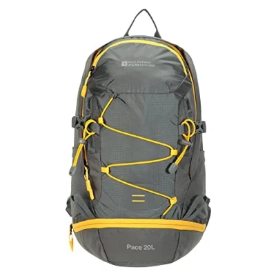 Image of Mountain Warehouse Pace 20L Rucksack Hydration Compatible Backpack, Airflow Back System Rucksack, Packaway Rain Cover Bag for Travelling, Hiking, Camping Grey