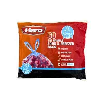 Image of Hero Tie Handle Food &amp; Freezer Bags Small 2L 60 Pack