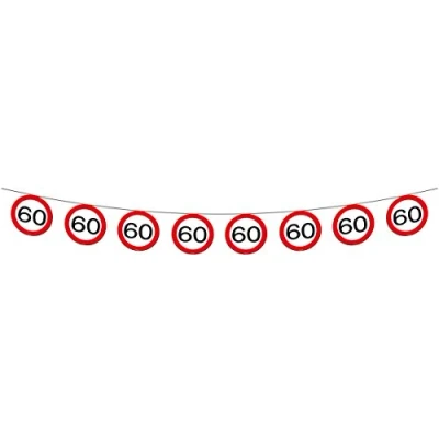 Image of Creative 05185 Banner Traffic Sign 60 years 12 m Long Party Decoration, Multi Coloured, Zahl