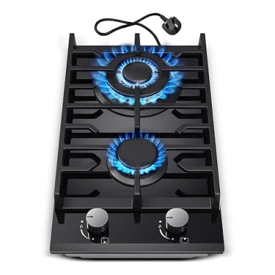 Image of TopStrong Gas Hob 2 burners, 30cm Built in Burners on Glass Hob, NG/LPG Convertible, Cooktop with Flame Out Protection, Cast Iron Supports, 5200W