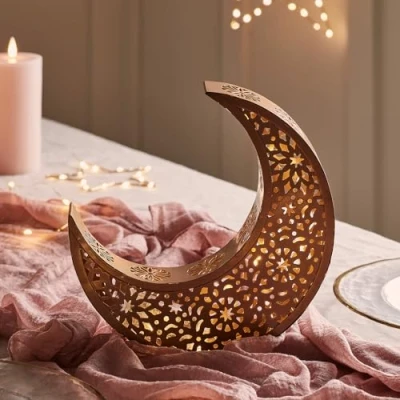 Image of Lights4fun Ramadan Moon Light Table Centrepiece Decoration Warm White LEDs Battery Operated with Timer Indoor Use
