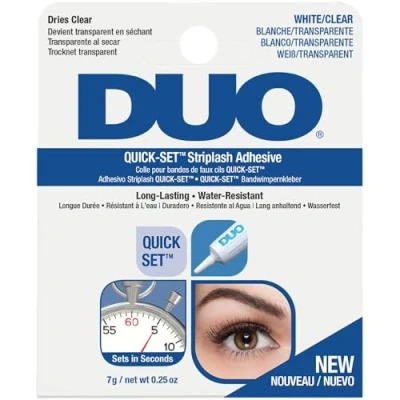 Image of DUO Quick Set Striplash Adhesive Strong Eyelash Glue with Lightweight Formula Professional Lash for Extensions, Cluster Lashes, &amp; Individual Eyelashes White/Clear, 0.25 Ounces
