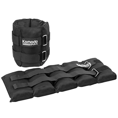Image of KOMODO Adjustable Ankle Weights Max 10kg (5kg Each) Removable 1kg Weight Pouches for Wrist Foot Strength Endurance Training