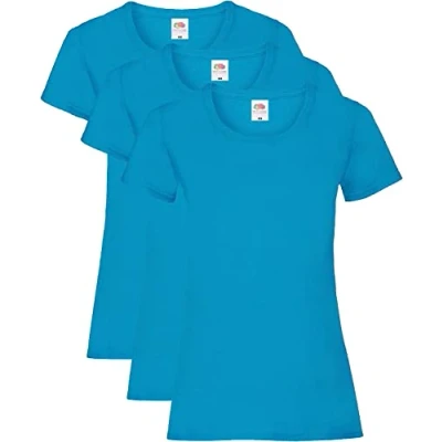 Image of Fruit of the Loom Women&#039;s Valueweight T Shirt 3 Pack, Blue (Azure Blue), 10 (Size: S/10)