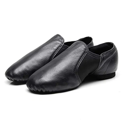 Image of GSNOW Leather Jazz Shoes Soft Slip on Dance for Adults , 5 UK, Black