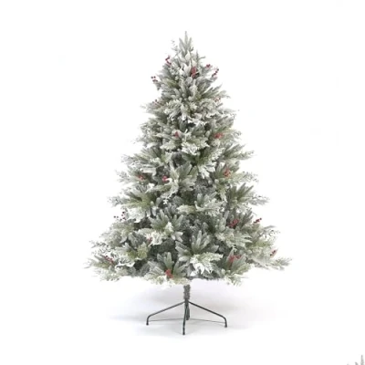 Image of Garden Store Direct Lapland Fir Snow Flocked Covered Artificial Christmas Tree PE &amp; PVC Mixed Tips, Hinged Branches, 4ft to 10ft (Frosted w/Berries, 6.5ft (200cm))