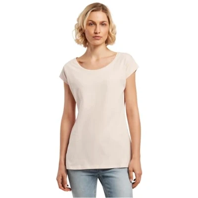 Image of Build Your Brand Women&#039;s Ladies Wide Neck tee T Shirt, Pink, M