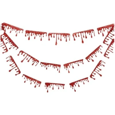 Image of Halloween Glitter Red Bloody Garland Banner Party Decoration Blood Drip Drop Themed Decor Hanging Bunting