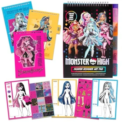 Image of abeec Monster High Fashion Designer Art Pad Dolls Contains Pages and Stickers Stocking fillers for Girls 6 Year Old Girl Gifts