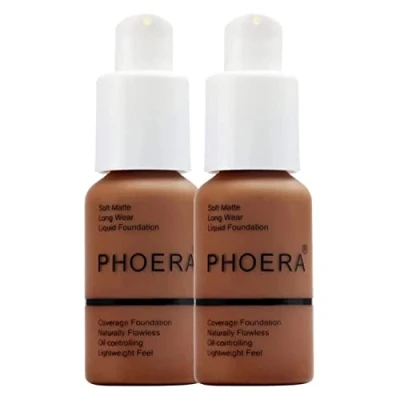 Image of Glamza Phoera Foundation Full Coverage Makeup Set 24hr Long Lasting Oil Control Soft Smooth Matte Flawless Concealer Cream Inc x2 30ml &amp; Silicone Blender Sponge (110 Truffle)