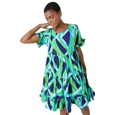 Image of Roman Womens Abstract Print Tiered Smock Dress Green Size 16 UK
