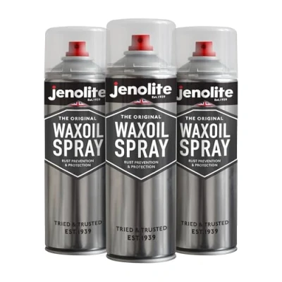 Image of JENOLITE Waxoil Rust Prevention &amp; Protection Aerosol Spray CLEAR Waxy Anti for Cars, Vans Motorbikes 3 x 500ml