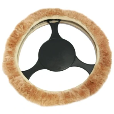 Image of IWH 102712 Universal Steering Wheel Cover Beige Sheepskin