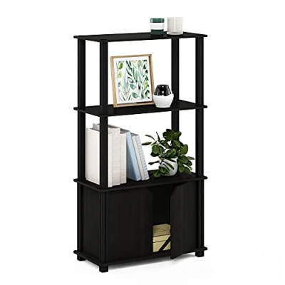 Image of Furinno Brahms 4 Tier Multipurpose Display Shelf with Door, Espresso/Black