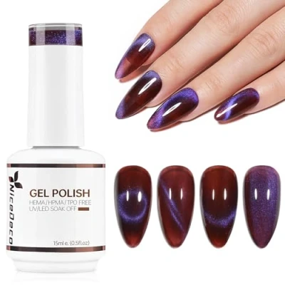 Image of Nicedeco Cat Eye Gel Nail Polish, 15ML UV/LED Soak Off Hema free, Cruelty Vegan, Art Manicure Pedicure, Salon &amp; Home Use Long Lasting Easy to Apply 304