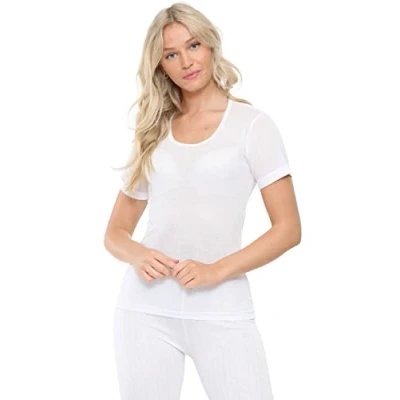 Image of BRAND KRUZE Womens Thermal T Shirt Stretch Top Bottoms Comfort Long Jane Winter Warm Wear Short Sleeve WHT XXOS