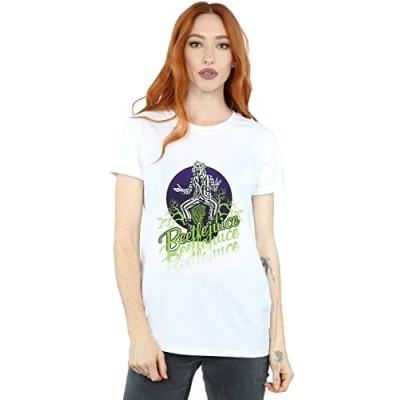 Image of Absolute Cult Beetlejuice Women&#039;s Faded Pose Boyfriend Fit T Shirt White Large