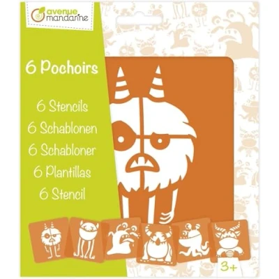 Image of Avenue Mandarine Ref PO011C Stencil Set Monster Designs 6 Stencils Per Pack, Translucent for Easy Placement, Compatible with Felt Tips, Pencils, Paint &amp; More