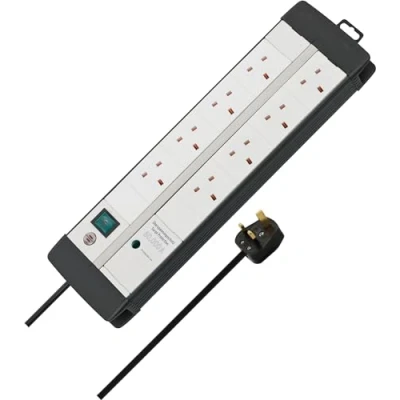 Image of Brennenstuhl Premium Line Duo, 8 way extension lead with surge protection 60.000 A (switch and 3m cable 45 angle of sockets) black/light grey