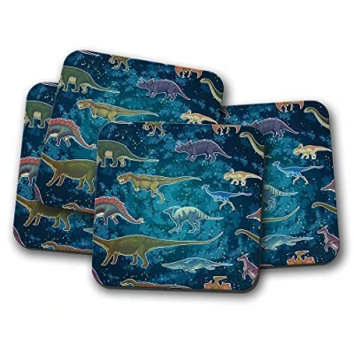 Image of 4 Set Dinosaur Coaster Dinosaurs T Rex Kids Boys Fun #8607