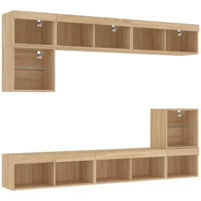 Image of vidaXL 8 Piece TV Wall Units with LED Sonoma Oak Engineered Wood