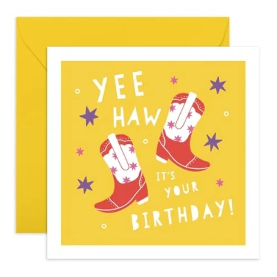 Image of Central 23 Birthday Card Western Yeehaw It&#039;s Your Cowboy Boots Greeting Cards For Uncle Aunt Dad Grandfather Comes With Fun Stickers