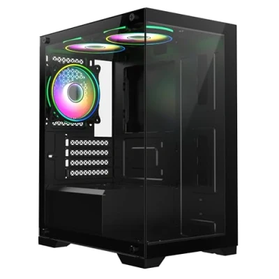 Image of CiT Range Black Dual Tempered Glass Panelling Micro ATX PC Gaming Case with 6 Port PWM Fan Controller and 3 x Tornado Infinity 120mm ARGB Ring Fans Included