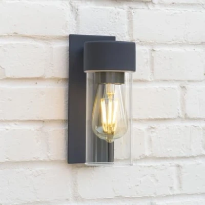 Image of CGC Lighting E27 LED Outdoor Outside Wall Light Lantern Clear Diffuser (Grey Tube)