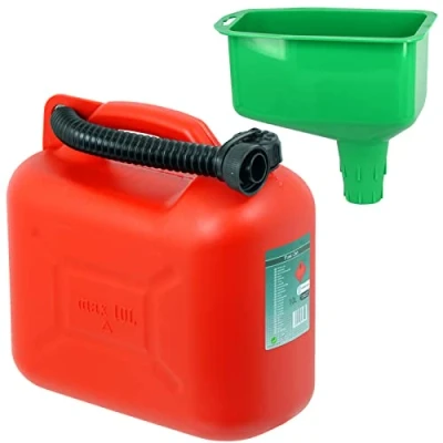 Image of SPARES2GO 10 Litre Fuel Can Petrol Diesel Jerry Canister with Flexible Spout + Funnel