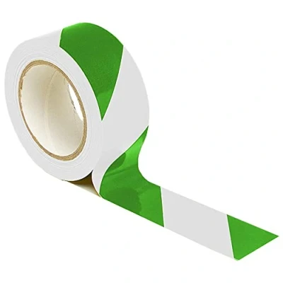 Image of Green/White Floor Lane Marking Line Adhesive Tape 50mm Wide x 33M Long 1 Roll Hazard Caution &amp; Warning, Social Distancing, Warehouse Gym