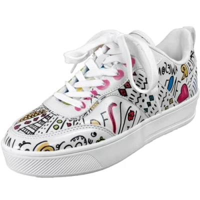 Image of Desigual Fancy Lettering Hand Painted Design White Sneakers23SSKP40