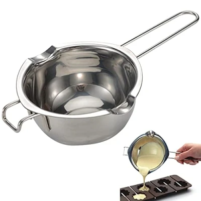 Image of mellystore Chocolate Melting Pot 600ml Butter Pan Stainless Steel Bowl with 2 Spouts for Chocolate, Candy, Cheese, Candle
