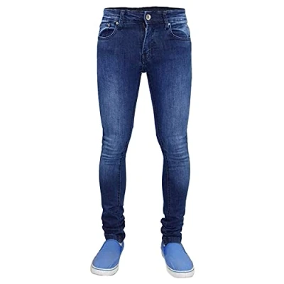 Image of True Face Mens Jeans Skinny Denim Pants Stretch Fit Trouser Zip Fly Elasticated Cotton Bottoms TF021 Casual Wear 5 Pockets TF 021 Dark Mid Wash 28L (28 Waist, 34 Leg)