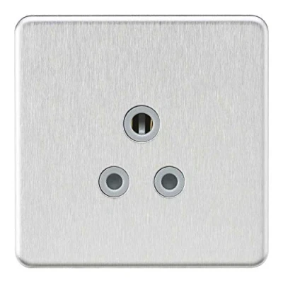 Image of KnightsBridge Screwless 5A Unswitched Round Socket Brushed Chrome with Grey Insert
