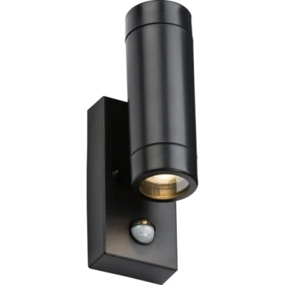 Image of KnightsBridge EAMON 230V IP44 GU10 Polycarbonate Up/Down wall light with PIR Black