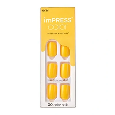 Image of KISS imPRESS Color Gel Nail Kit, YOLO, with PureFit Technology, Polish Free Colour Mani, Includes Prep Pad, Mini File, Cuticle Stick, and 30 Fake Nails