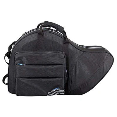 Image of Champion French Horn Case With Comfortable Handle &amp; Backpack Straps, Pocket For Mute, Music Sheet, Phone Accessories. Plush Velour Moulded Interior, British Design