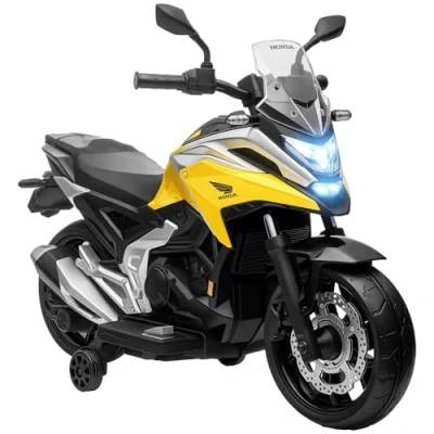 Image of AIYAPLAY Honda Licensed 12V Kids Electric Motorbike, Ride on Motorcycle with Music, Headlights, Early Education Function, 2 Training Wheels, for 3 6 Years Yellow
