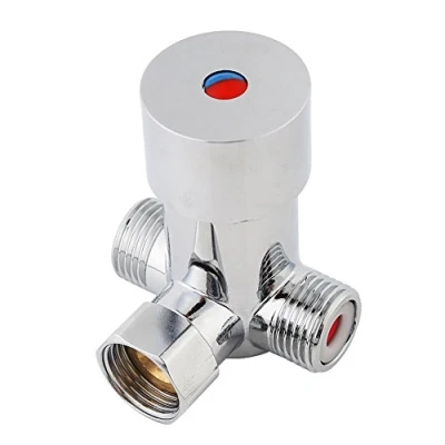 Image of Hilitand G1/2 Hot Cold Water Mixing Valve, 3 Way Thermostatic Mixer Temperature Control Thickened Brass for Bathroom Automatic Touchless Faucet