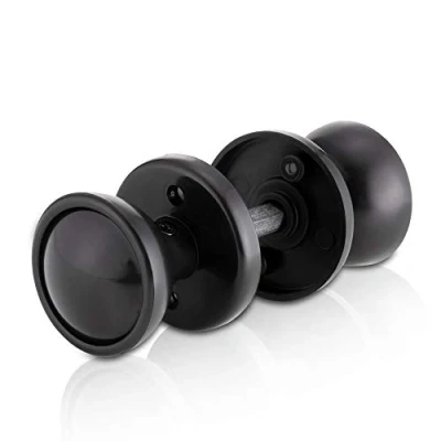 Image of XFORT® Black Rim Mortice Knob Set, Plastic Lock Knobs, Door Handles Complete with Drilled Spindle, Rose Plate, Keyhole Escutcheons and Screws, for use Sashlocks or as Knobs