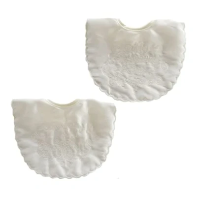 Image of Baby Boys &amp; Girls Christening Bibs, 2 Pack of Satin Ivory