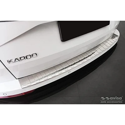 Image of Avisa Stainless Steel Rear bumper protector compatible with Skoda Karoq Facelift 2022 + Sportline &#039;Ribs&#039;