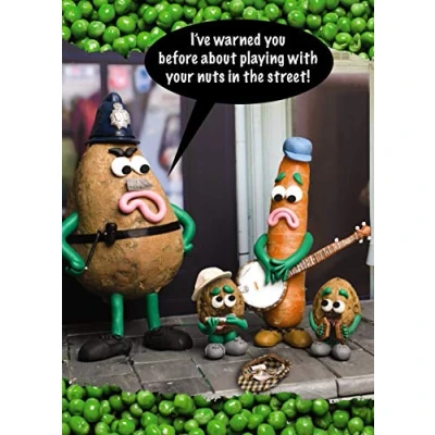 Image of Violent Veg Birthday Card &#039;Playing with Nuts in The Street&#039;