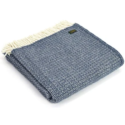 Image of Tweedmill Lifestyle Illusion Blanket/Throw Blue Slate 150cm x183cm 100% New Pure Wool Made in UK