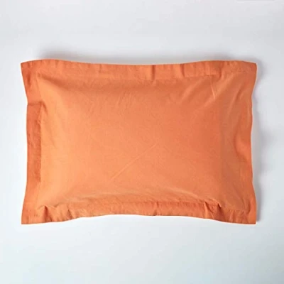 Image of HOMESCAPES Luxury Soft Linen Oxford Pillowcase Plain Burnt Orange Textured Natural French Flax Fibre &amp; Pure 100% Cotton Blend Standard Style