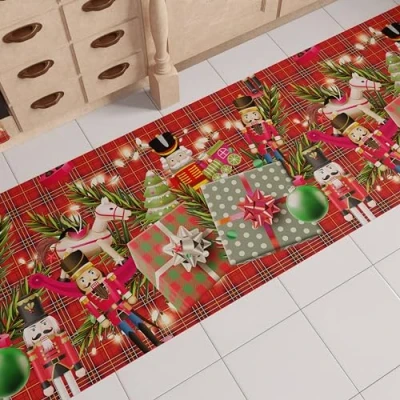 Image of PETTI Artigiani Italiani Christmas Kitchen Rug Runner Non Slip and Washable 52x180 cm Soldatini Design 100% Made in Italy