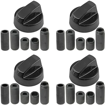 Image of Spares2go Universal Black Control Switch Knobs for All Makes of Oven, Cooker &amp; Hob 41mm Plastic (Pack 4)